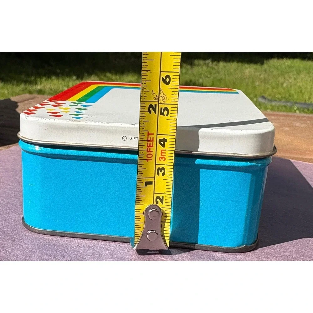 Vintage 80's Rainbow Heart Stationery Set Tin‎ Blue White Retro